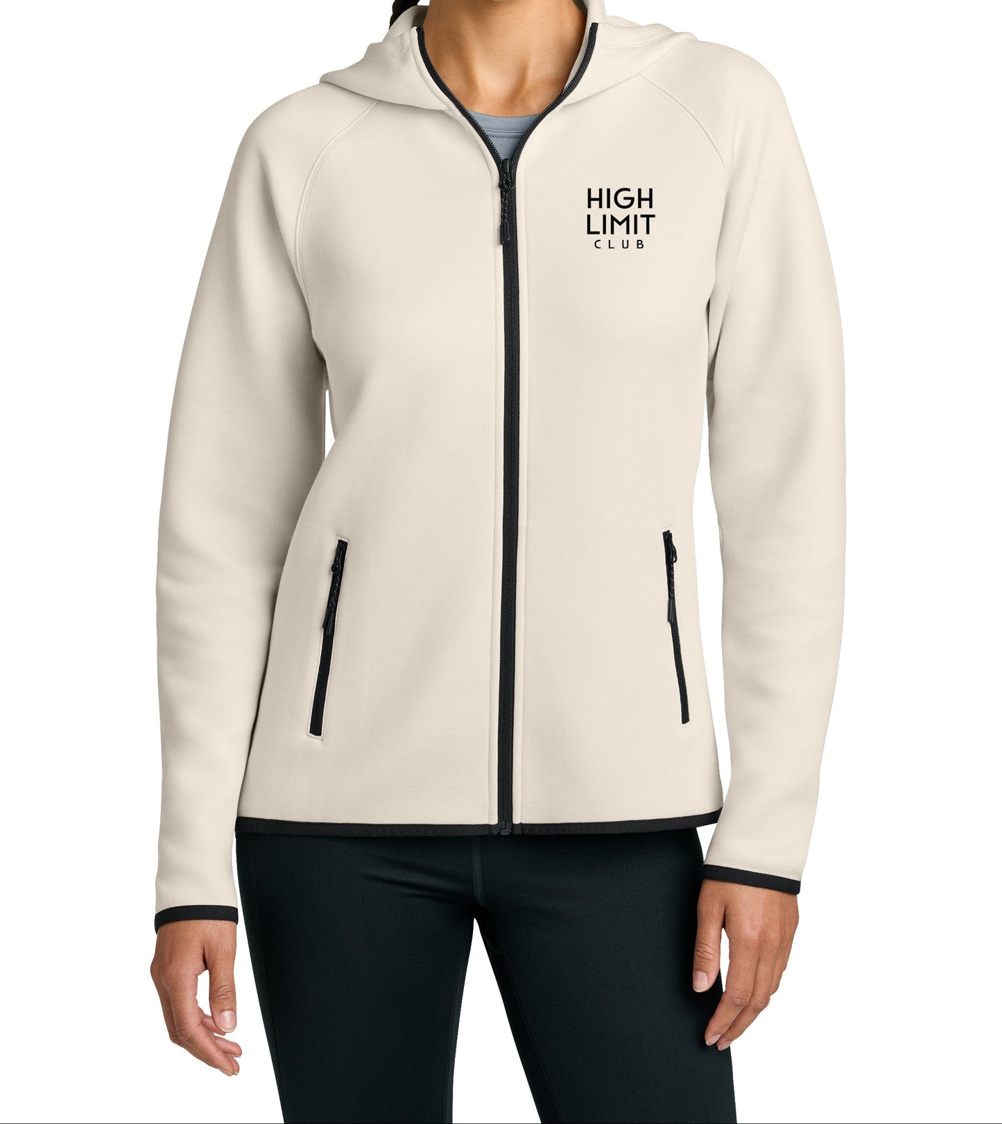 High Limit Club, 3D Effect HLC Stack Logo, Women’s Phenom Full-Zip Hoodie- Ecru