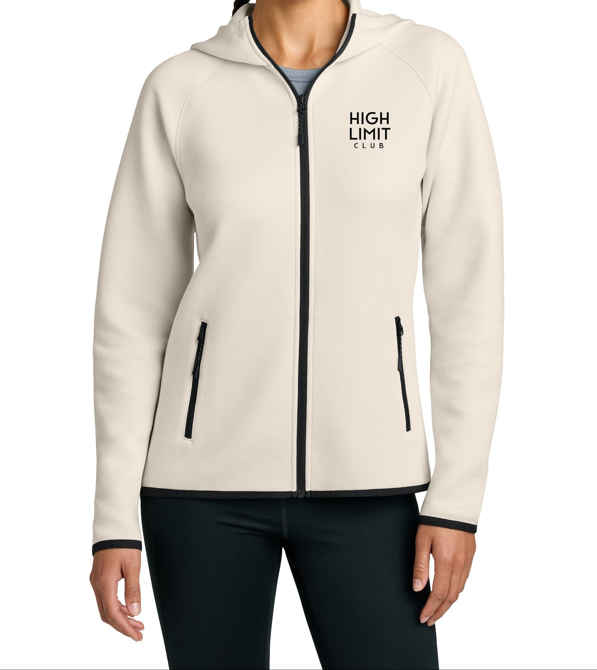 High Limit Club, 3D Effect HLC Stack Logo, Women’s Phenom Full-Zip Hoodie- Ecru