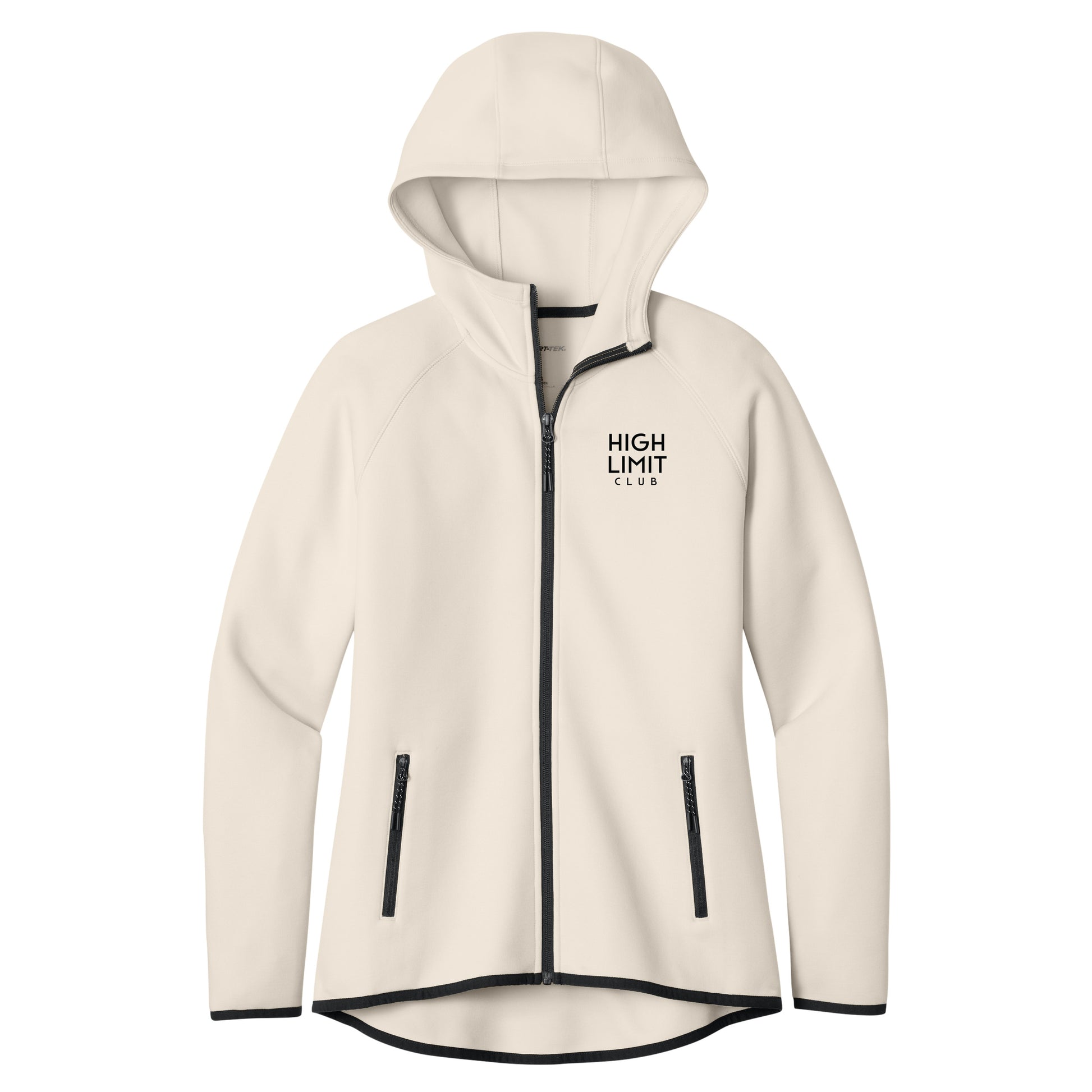 High Limit Club, 3D Effect HLC Stack Logo, Women’s Phenom Full-Zip Hoodie- Ecru