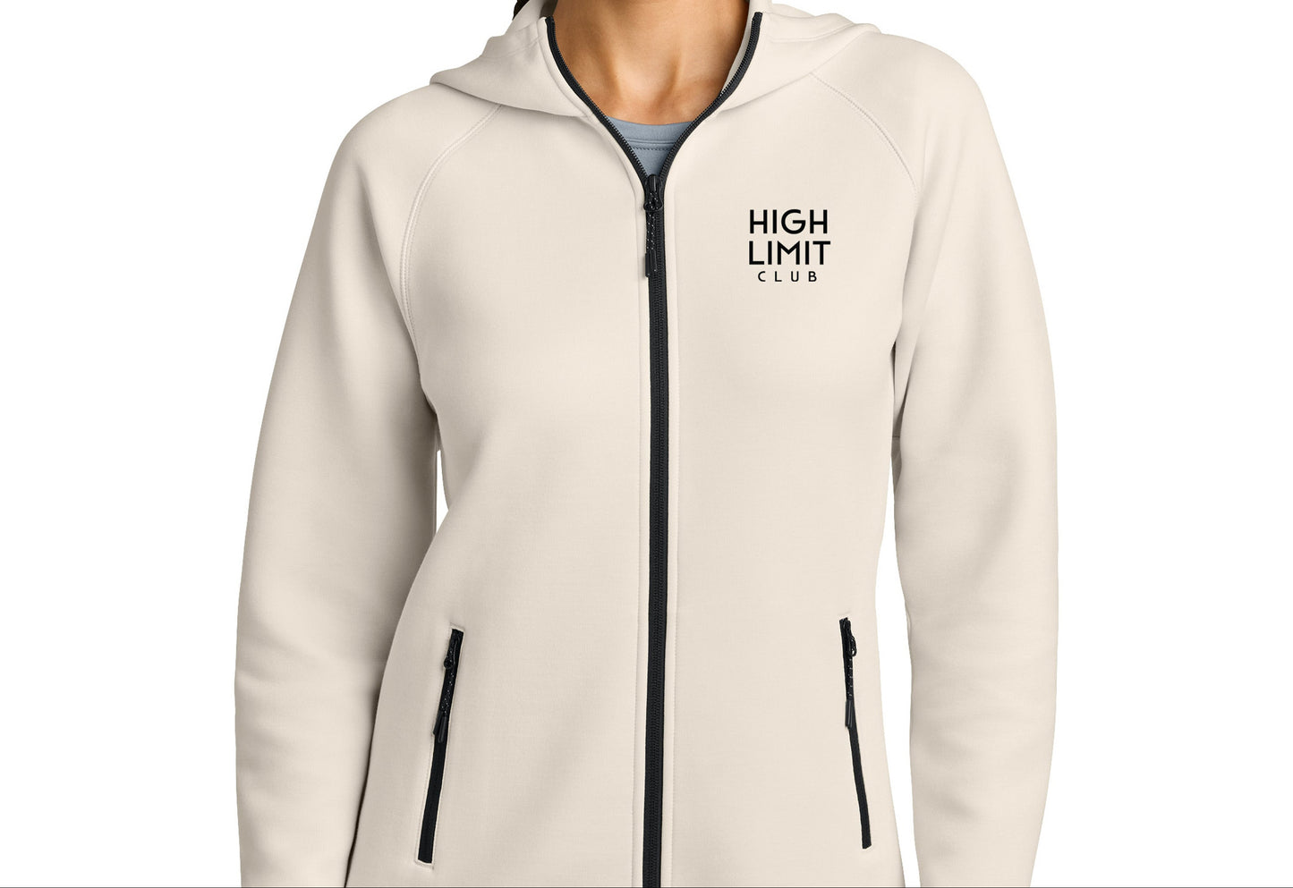 High Limit Club, 3D Effect HLC Stack Logo, Women’s Phenom Full-Zip Hoodie- Ecru