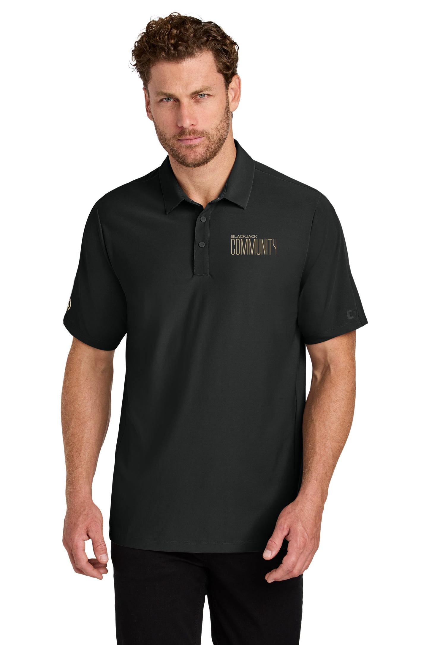 Blackjack Community Logo, Gold, 3D Effect, Envision Polo - Black polo- gold logo