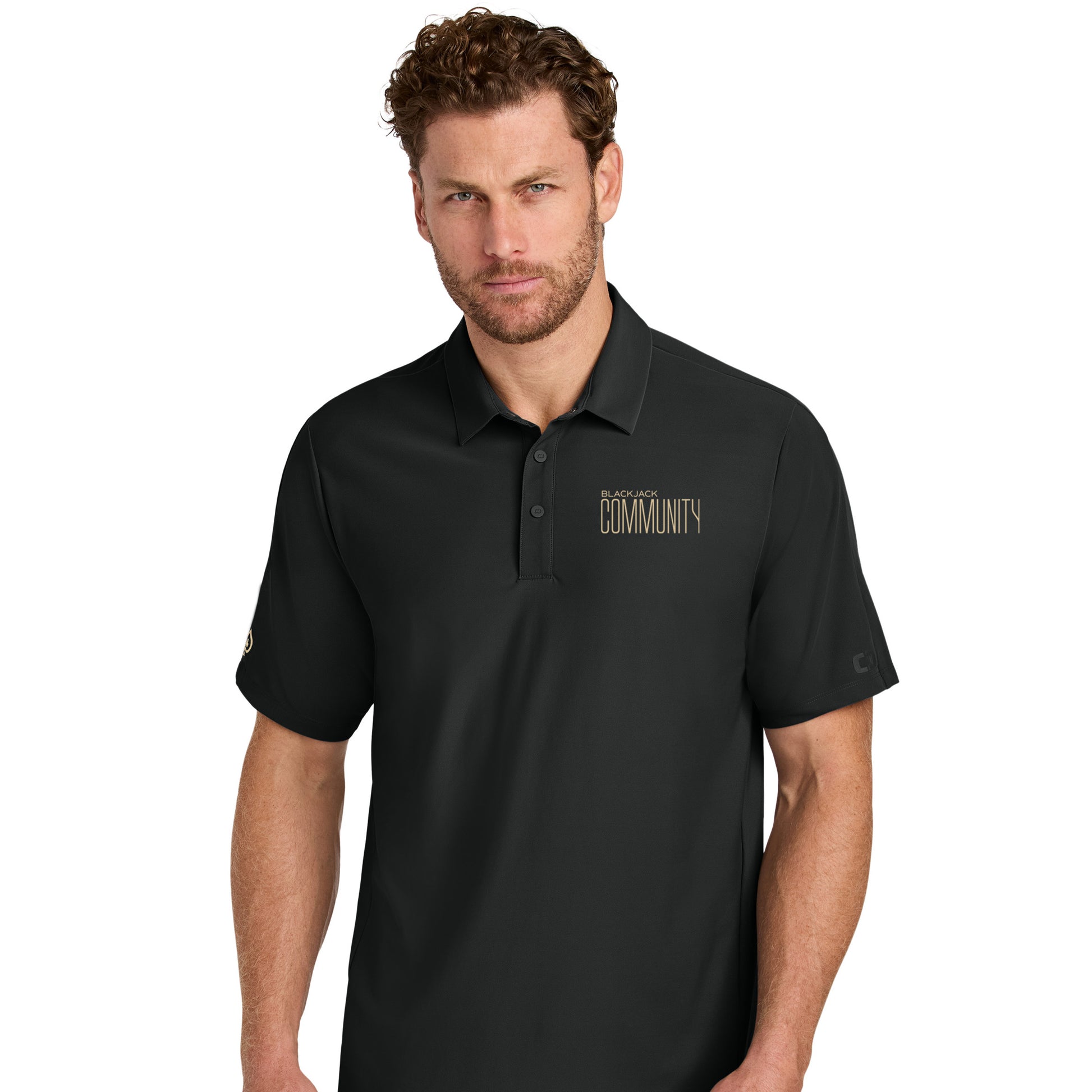 Blackjack Community Logo, Gold, 3D Effect, Envision Polo - Black polo- gold logo