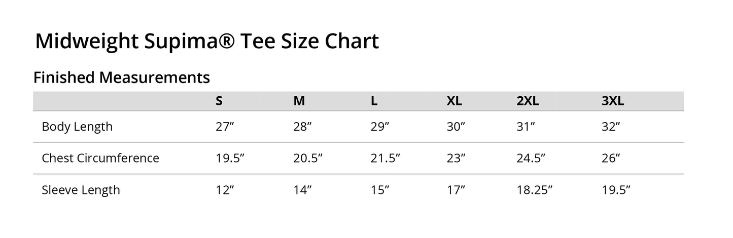 High Limit Club, Embroidered High Limit Club Logo, Black Midweight Supima® T-Shirt - size Chart