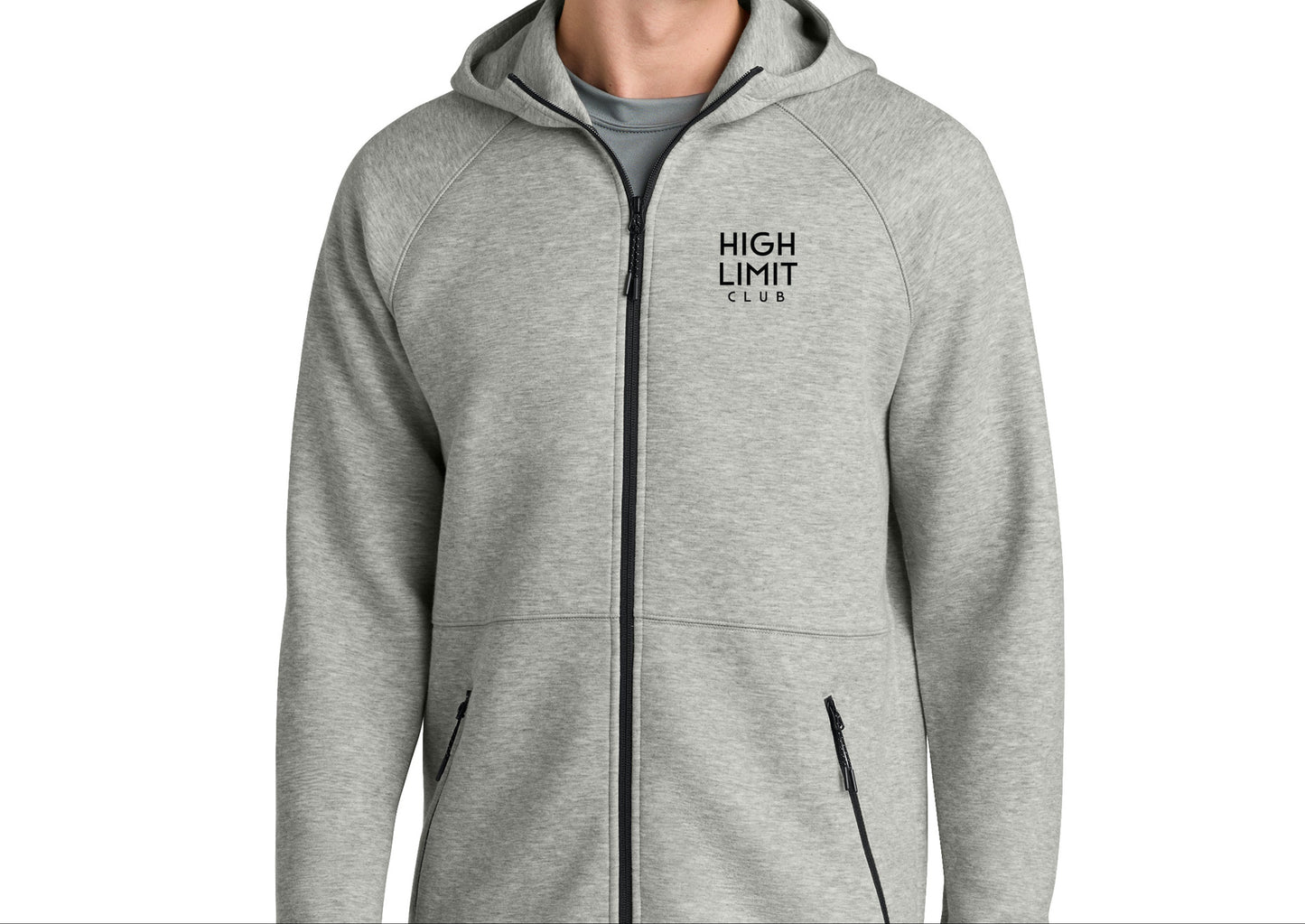 High Limit Club, 3D Effect HLC Stack Logo, Phenom Full-Zip Hoodie - Athletic Heather