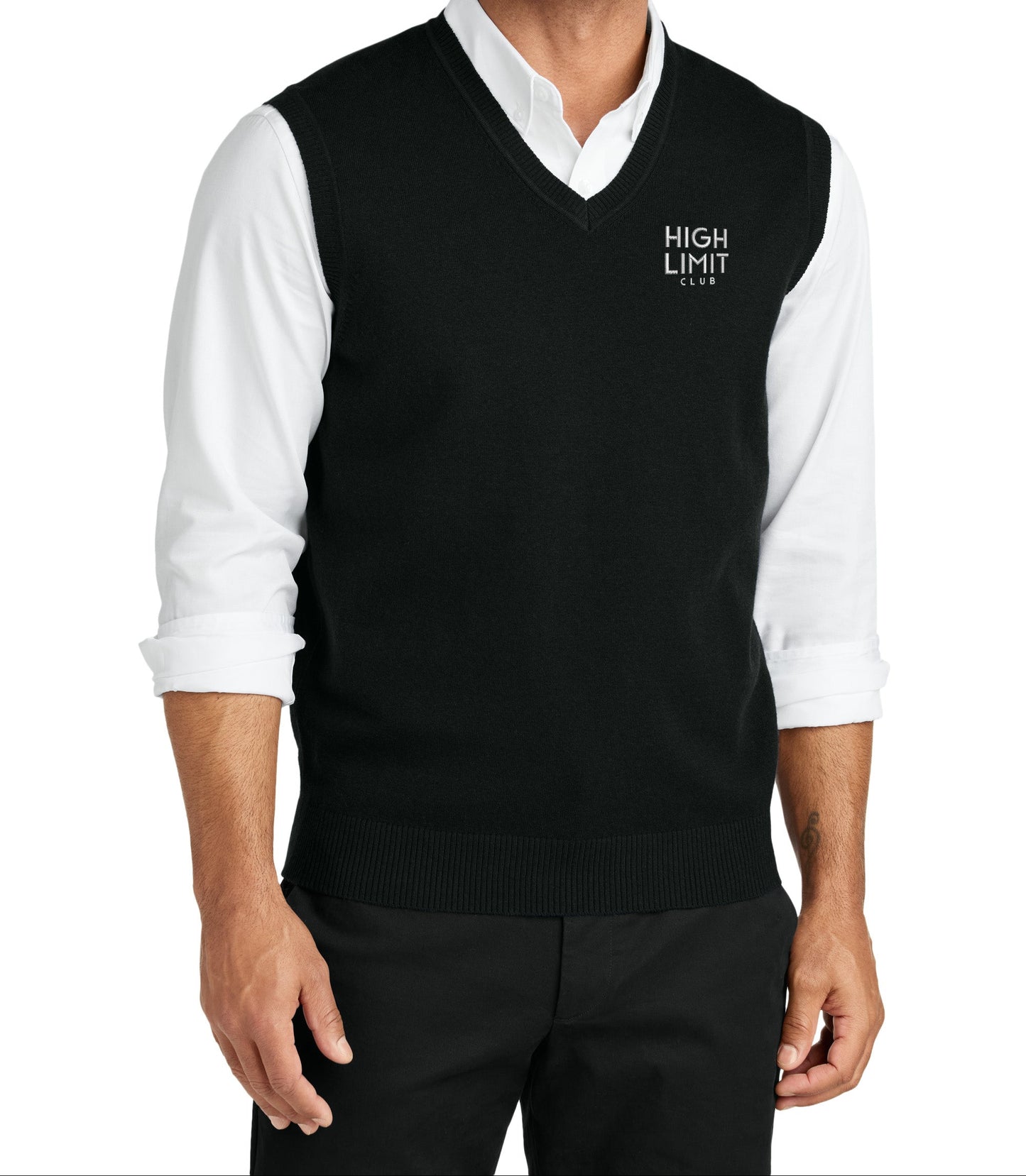 The Citadel, HLC Stack Logo, Embroidered Easy Care Sweater Vest - Black