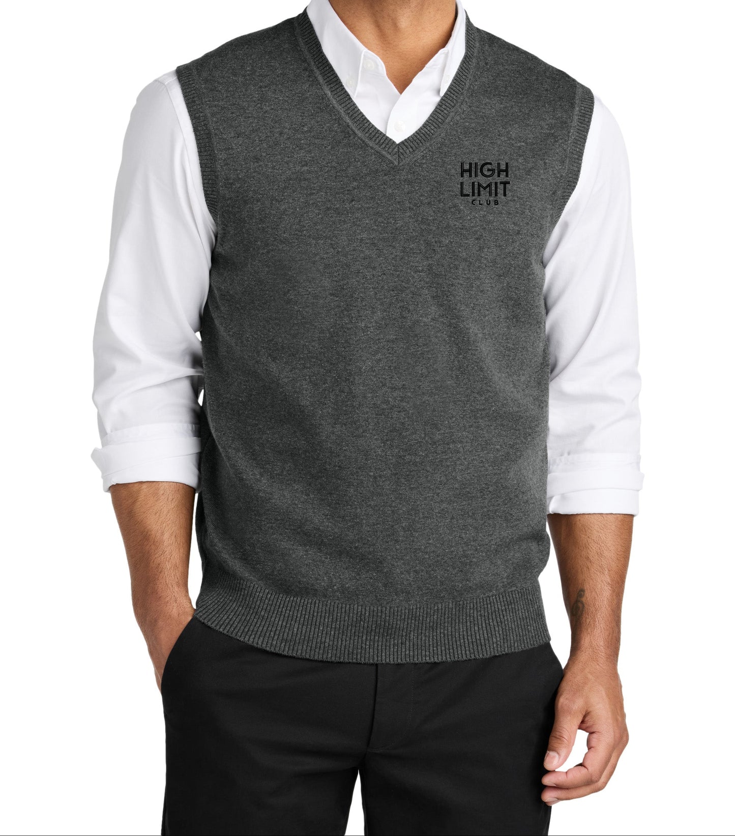 The Citadel, HLC Stack Logo, Embroidered Easy Care Sweater Vest - Charcoal