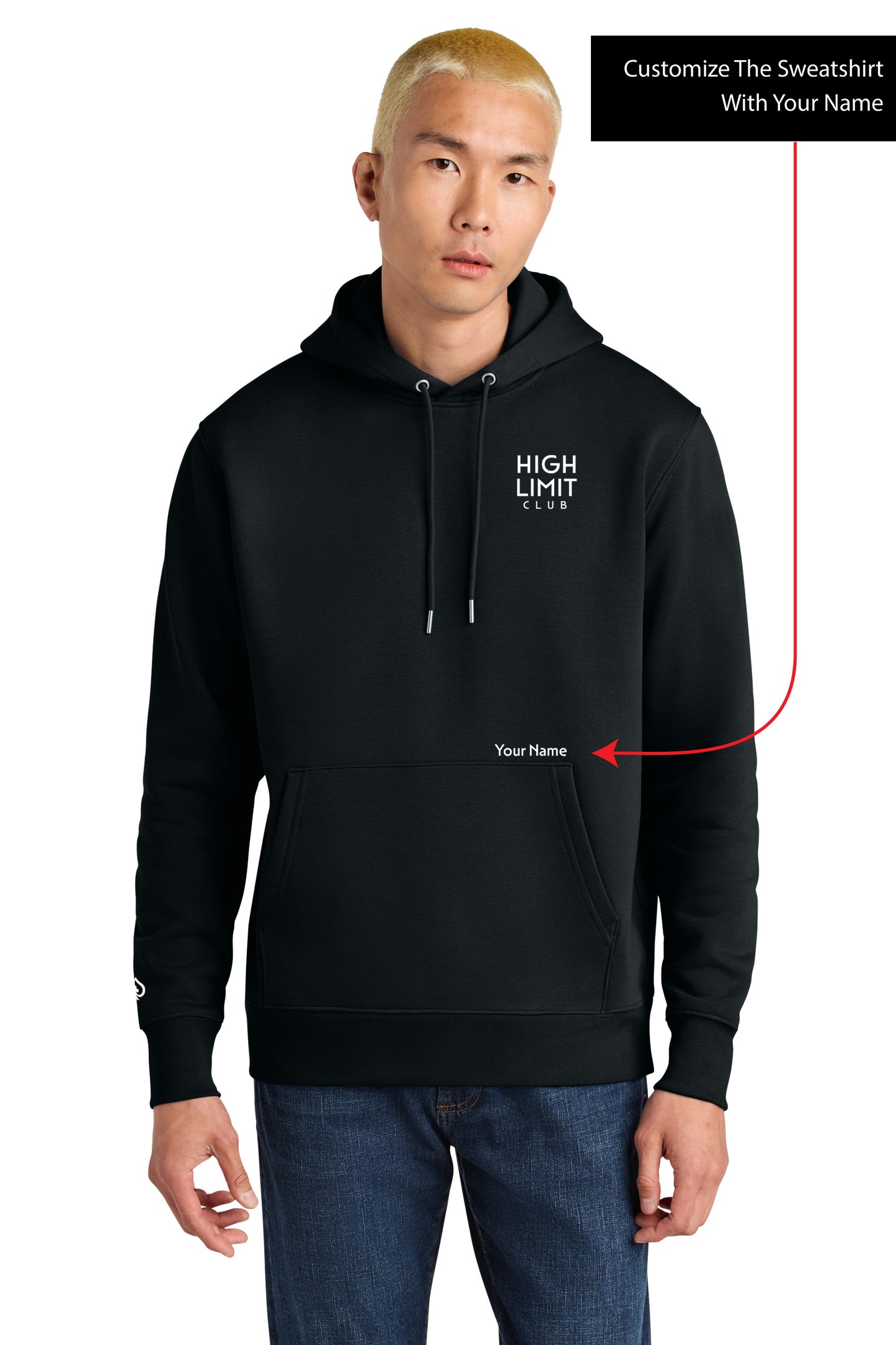 High Limit Club, Stack Logo, 3D Effect, Customizable (Your Name), Stanley/Stella Unisex Cruiser 2.0 Hooded Sweatshirt- Black