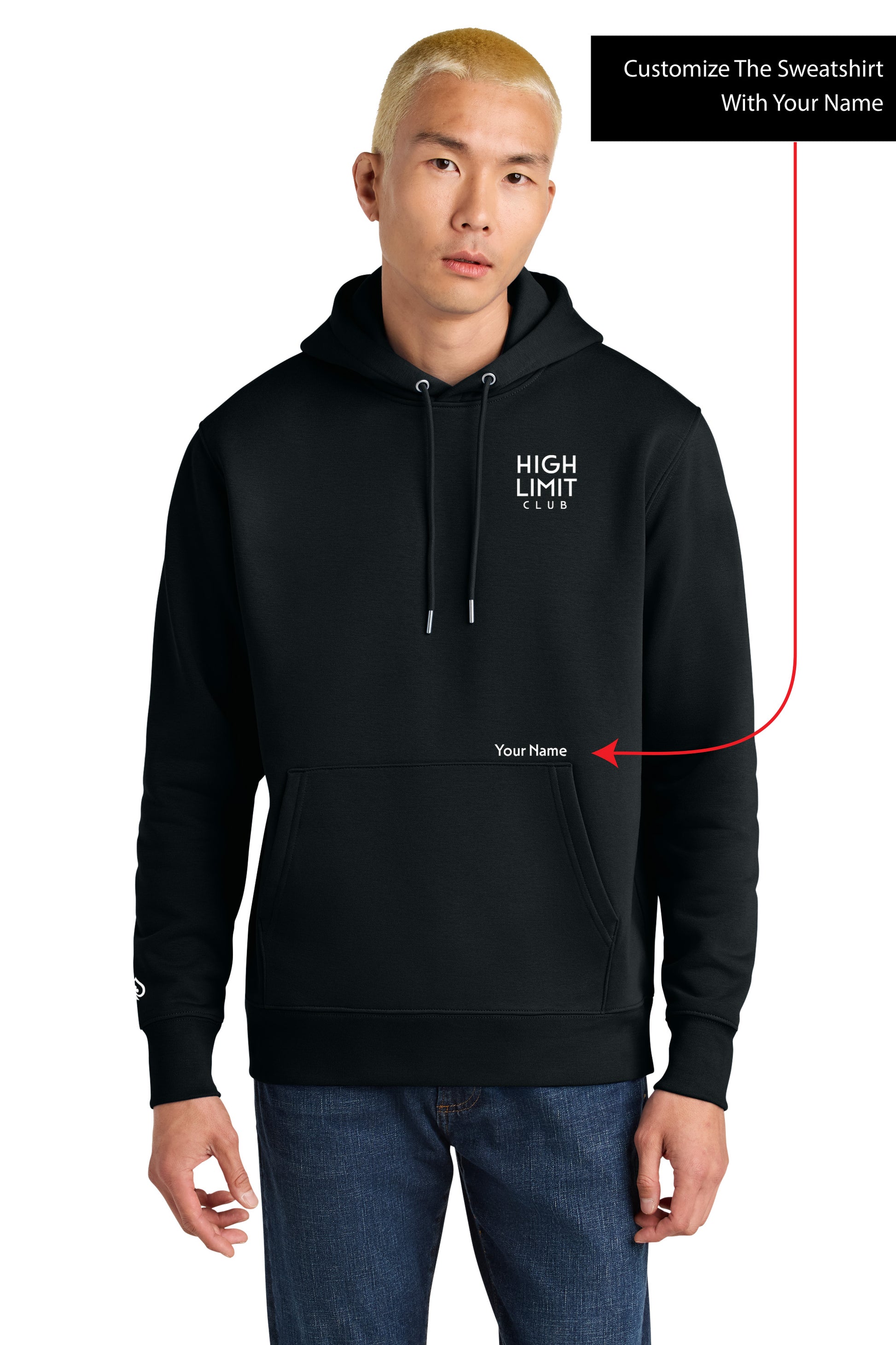 High Limit Club, Stack Logo, 3D Effect, Customizable (Your Name), Stanley/Stella Unisex Cruiser 2.0 Hooded Sweatshirt- Black