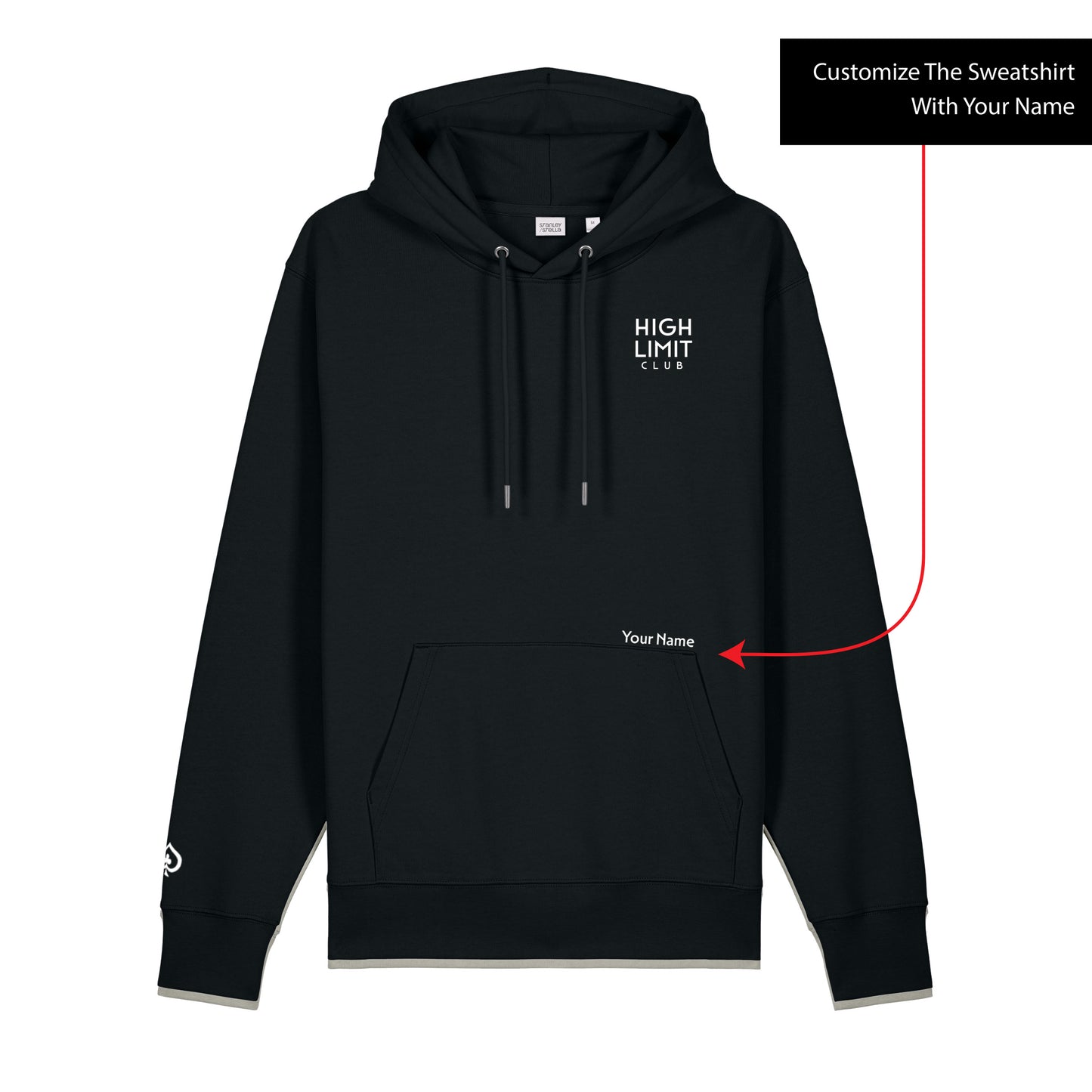 High Limit Club, Stack Logo, 3D Effect, Customizable (Your Name), Stanley/Stella Unisex Cruiser 2.0 Hooded Sweatshirt- Black