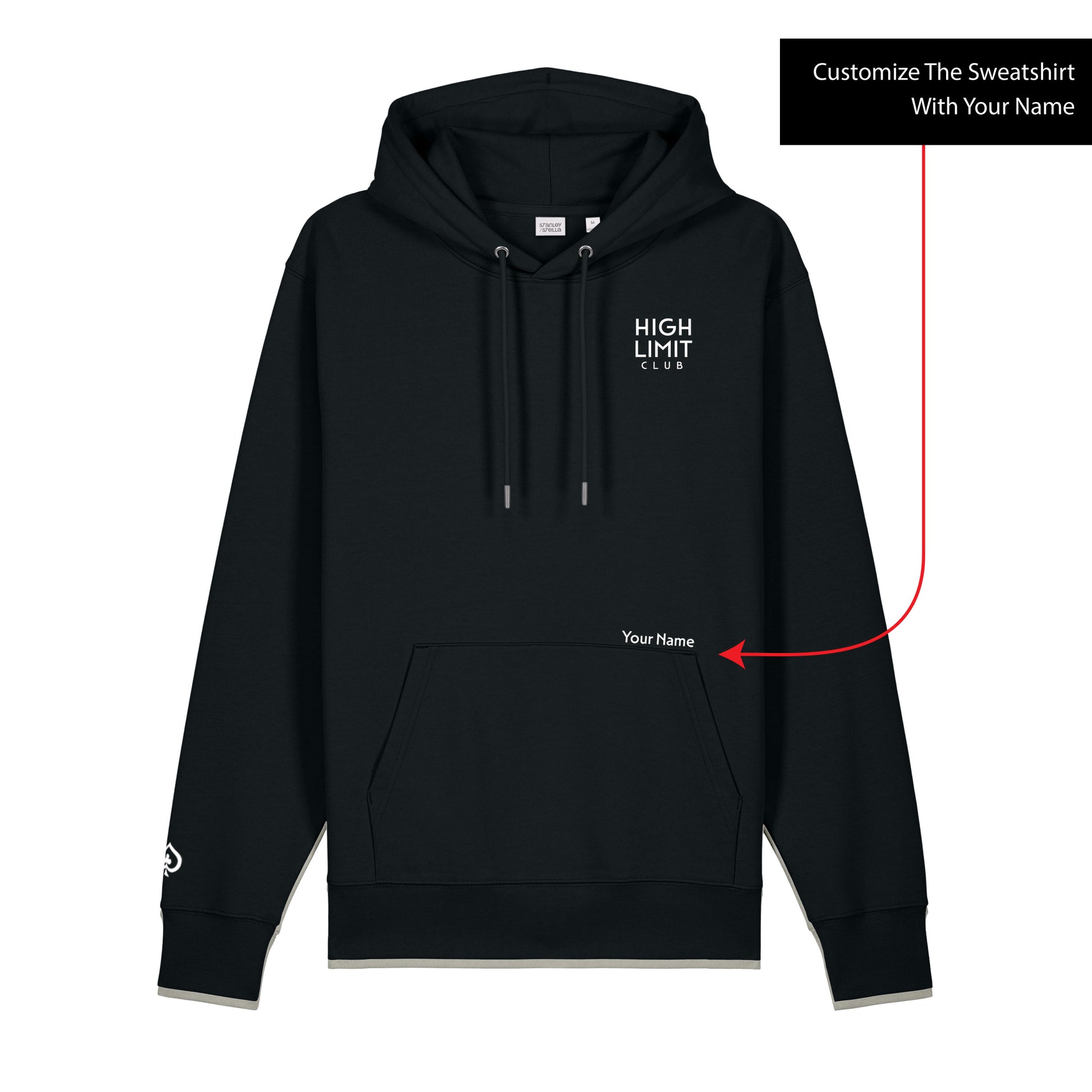 High Limit Club, Stack Logo, 3D Effect, Customizable (Your Name), Stanley/Stella Unisex Cruiser 2.0 Hooded Sweatshirt- Black