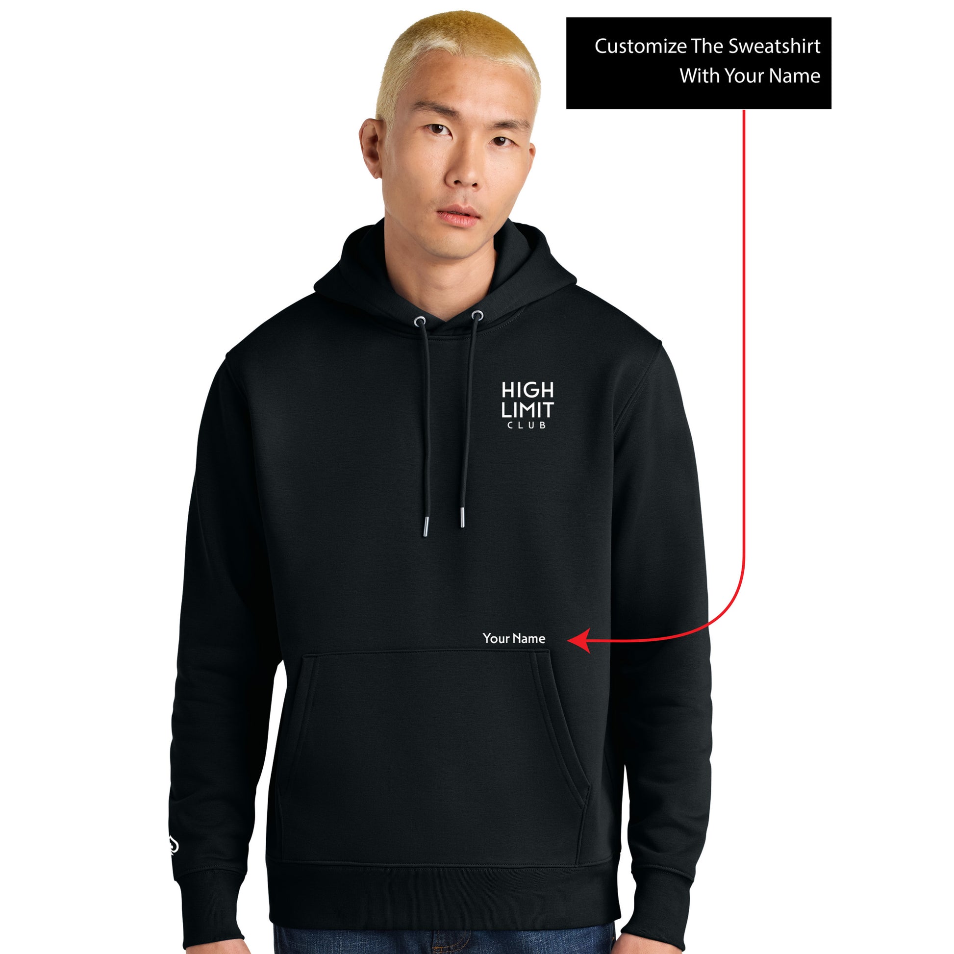 High Limit Club, Stack Logo, 3D Effect, Customizable (Your Name), Stanley/Stella Unisex Cruiser 2.0 Hooded Sweatshirt- Black