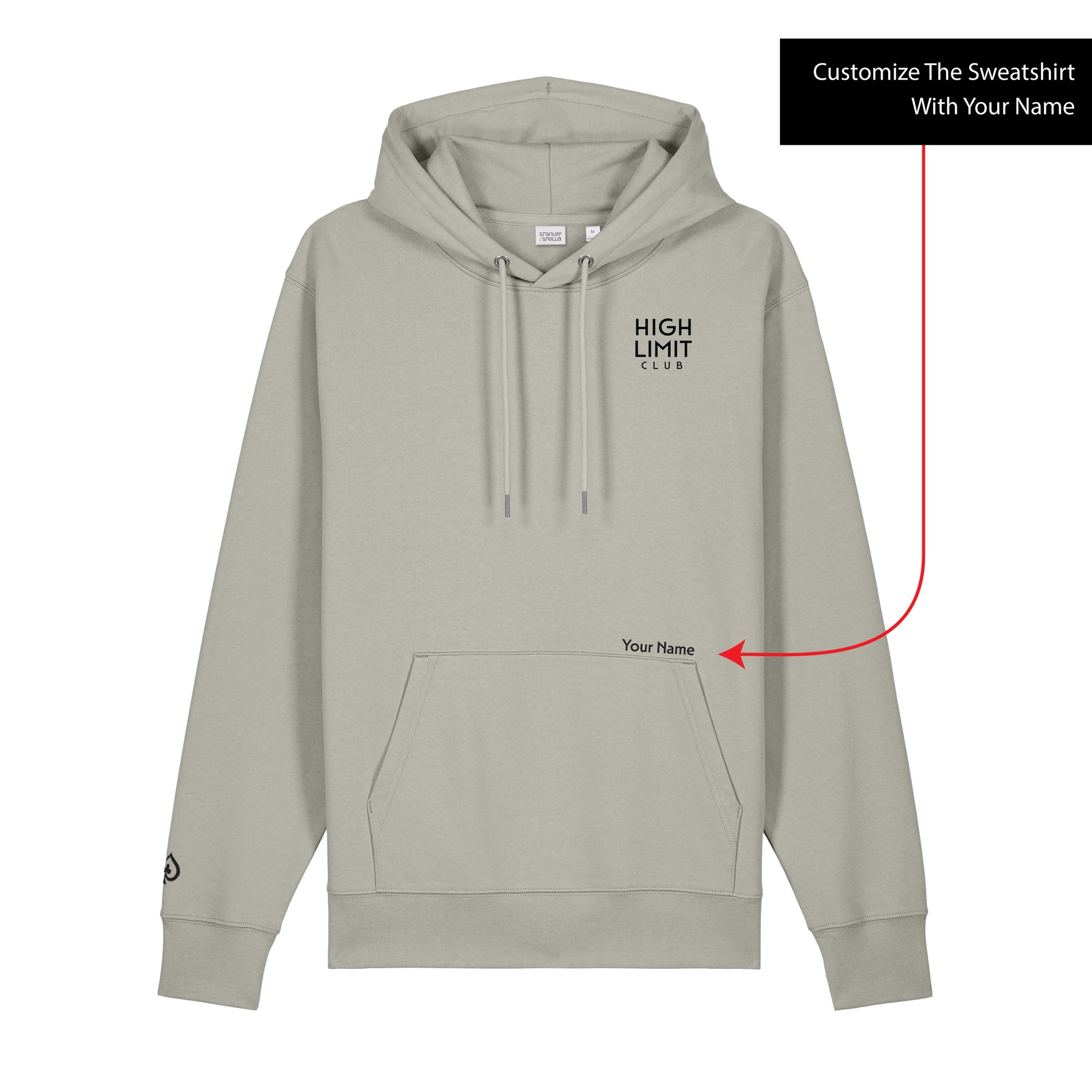 High Limit Club, Stack Logo, 3D Effect, Customizable (Your Name), Stanley/Stella Unisex Cruiser 2.0 Hooded Sweatshirt- Stone