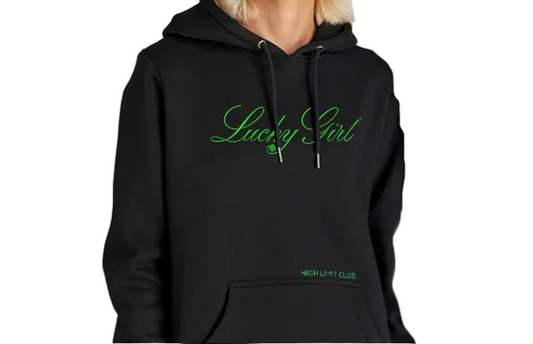 High Limit Club, Embroidered Lucky Girl Script, Stanley/Stella Unisex Cruiser 2.0 Hooded Sweatshirt