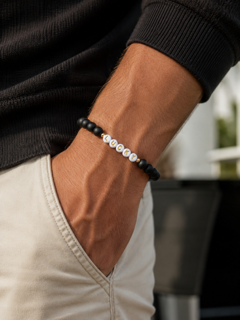 High Limit Club, "LUCKY", Men's Premium Beaded Bracelet