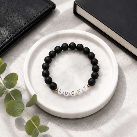 High Limit Club, "LUCKY", Men's Premium Beaded Bracelet