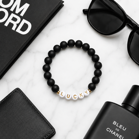 High Limit Club, "LUCKY", Men's Premium Beaded Bracelet